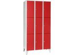 Wertfachschrank 300 mm, 3 Abteile, 9 Fächer, Sicherheitszylinderschloss, Fuß, feuerrot