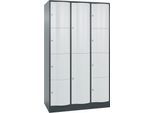C+P Kombi-Schließfachschrank Resisto, 3 Abteile, 10 Fächer, B 1148 x T 640 x H 1950 mm, Anthrazitgrau/Lichtgrau