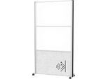 MAUL Stellwandsystem MAULconnecto, 1x Akustikvlies hell, 2x Whiteboard, Klettverbindung, auf Rollen, H 1800 x B 1000 mm, silber