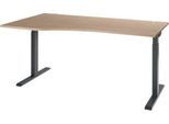 Schreibtisch ERGO-T 2.0, Freiform, Ansatz links, T-Fuß, B 1800 x T 1000/800 x H 675-895 mm, Eiche/anthrazit