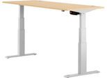 Schäfer Shop Select Schreibtisch ERGO-T, elektrisch höhenverstellbar, Rechteck, T-Fuß, B 1800 x T 800 x H 640-1300 mm, Ahorn-Dekor/weißaluminium