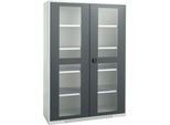Schäfer Shop Genius Flügeltürenschrank FS, Stahl, Sichtfenster, Lüftungslöcher, B 1343 x T 620 x H 1950 mm, 5 OH, Lichtgrau/Anthrazitgrau, bis 750 kg