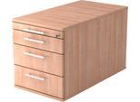 Rollcontainer, 3 Schübe, 1 Utelsilienauszug, B 428 x T 800 x H 512 mm, Nussbaum