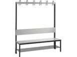 Garderobenbank Basic Plus, 1-seitig, Rückenlehne, mit Schuhrost, Fußgestell schwarzgrau RAL 7021, B 1500 mm, Dekor silbergrau