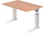 Schreibtisch TARVIS, C-Fuß, Quadrat, B 1200 mm, Gestell weiß, höhenverstellbar, Nussbaum