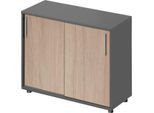 Schäfer Shop Genius Schiebetürenschrank TETRIS WOOD, 2 OH, B 1000 mm, Höhe inkl. Gleiter, graphit/Eiche