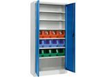 Schäfer Shop Select Materialschrank MSI 2409, mit 12 Kästen LF 322, 6 Fachböden, B 950 x T 400 x H 1935 mm, Stahl, lichtgrau/enzianblau
