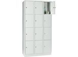 Wertfachschrank 300 mm, 3 Abteile, 12 Fächer, Sicherheitszylinderschloss, Sockel, lichtgrau