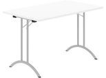 Schäfer Shop Select Klapptisch, Rechteck, Doppel-T-Fußgestell, Spezial-Klappbeschlag & Bodenausgleich, B 1200 x T 700 x H 720 mm, weiß/alusilber