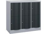 C+P Schließfachschrank Resisto, 3 Abteile, 6 Fächer, B 1148 x T 540 x H 1077 mm, Weißalu/Anthrazitgrau