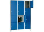 Wertfachschrank 400 mm, 3 Abteile, 12 Fächer, Sicherheitszylinderschloss, Fuß, enzianblau