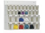 Wand Kleinteilemagazin MultiStore, 30 Klappkästen, Volumen 5,2 l, B 600 x T 108 x H 410 mm, Holzplatte & Polystyrol