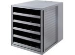 Schubladenbox SCHRANK-SET KARMA, 5 offene Schubladen, DIN A4, leichtlaufend, B 275 x T 330 x H 320 mm, grau