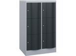 C+P Schließfachschrank Resisto, 2 Abteile, 6 Fächer, B 772 x T 640 x H 1255 mm, Weißalu/Anthrazitgrau