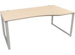Schäfer Shop Genius Freiformschreibtisch MODENA FLEX, Bügelfuß, manuell höhenverstellbar, Ansatz rechts, B 1800 mm, Ahorn-Dekor