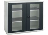 Schäfer Shop Genius Sichttürschrank FS, Stahl, mit Belüftungslöchern, B 1343 x T 430 x H 1105 mm, 3 OH, lichtgrau/anthrazitgrau, bis 450 kg