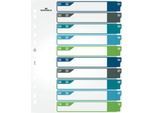 Register Durable, 10-teilig, DIN A4+, Indexblatt, EDV-beschriftbares Register, mit farbigen Taben