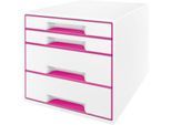 LEITZ® Schubladenbox WOW CUBE 5213, 4 Schübe, DIN A4, Polystyrol, pink