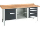 Kastenwerkbank Schäfer Shop Select PW 200-1, Buche Multiplexplatte, bis 750 kg, B 2000 x T 700 x H 840 mm, Anthrazit