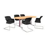 Schäfer Shop Select Besprechungstisch Planova Basic, Oval, T-Fuß, B 2000 x T 1000 x H 717 mm, Buche/weißaluminium RAL 9006