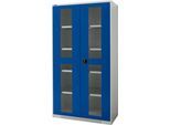 Schäfer Shop Genius Flügeltürenschrank FS, Stahl, Sichtfenster, Lüftungslöcher, B 1055 x T 520 x H 1950 mm, 5 OH, Lichtgrau/Enzianblau, bis 500 kg
