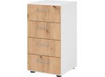 Schubladenschrank Breno, 4 Schübe, Metallgriffe, B 400 x T 420 x H 748 mm, weiß/Asteiche