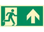 moedel Fluchtwegschild „Notausgang rechts Pfeil oben“, nach ISO 7010 E002, Kunststoff, langnachleuchtend, B 400 x H 200 mm