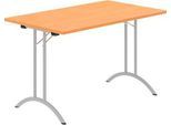 Schäfer Shop Select Klapptisch, Rechteck, Doppel-T-Fußgestell, Spezial-Klappbeschlag & Bodenausgleich, B 1200 x T 700 x H 720 mm, Buche-Dekor/alusilber