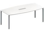 Schäfer Shop Genius Konferenztisch MODENA FLEX, 6-fach Tischanschlussfeld, Boot, 4-Fuß Rundrohr, B 2000 x H 720-840 mm, weiß/weißaluminium RAL 9006