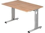 Schreibtisch ULM, C-Fuß, Rechteck, B 1200 x T 800 x H 650-850 mm, Nussbaum-Dekor