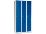 Wertfachschrank 300 mm, 3 Abteile, 9 Fächer, Sicherheitszylinderschloss, Sockel, enzianblau