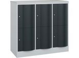 C+P Schließfachschrank Resisto, 3 Abteile, 6 Fächer, B 1148 x T 540 x H 1077 mm, Lichtgrau/Anthrazitgrau