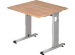 Schreibtisch ULM, C-Fuß, Rechteck, B 800 x T 800 x H 650-850 mm, Nussbaum-Dekor