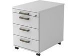 Rollcontainer TOPAS LINE, 3 Schübe, 1 Utensilienauszug, abschließbar, lichtgrau/lichtgrau, T 580 mm