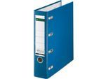 LEITZ® Doppelordner 1012, 2 x A5, Rückenbreite 75 mm, Präzisions-Hebelmechanik, Sichttasche für Rückenschild, Griffloch, Polypropylen, blau, 1 Stück