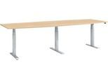 Schäfer Shop Select Tisch, elektrisch höhenverstellbar, Boot, T-Fuß, B 2800 x H 640-1300 mm, Ahorn/weißaluminium