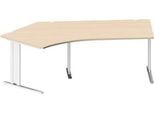 Schäfer Shop Pure Winkelschreibtisch PLANOVA BASIC, 135° Winkel links, C-Fuß, B 2165 x T 800/800 x H 717 mm, Ahorn/weiß + Kabelkanal