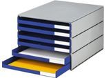 Schubladenbox styro® Styroval, Format C4, 6 offene Schübe, stapelbar, Beschriftungsmaterial, B 243 x T 335 x H 200 mm, Recycling-Kunststoff, grau-blau