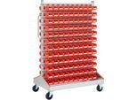 Sichtrollwagen f. Sichtlagerkästen, zweiseitig, B 1130 x T 710 x H 1705 mm, 240 x 0,7 l rot