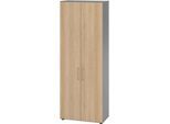 Schränke Breno, 6 OH, abschließbar, 28 kg je Boden, B 800 x T 420 x H 2156 mm, graphit/Eiche