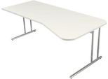 Schreibtisch Toledo, höhenverstellbar, Freiform, Ansatz rechts/links, C-Fuß, B 1950 x T 800/1000 mm, weiß