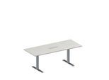 Schäfer Shop Genius Konferenztisch MODENA FLEX, 6-fach Anschluss, Rechteck, T-Fuß Rechteckrohr, B 2000 x T 800 x H 650-850 mm, lichtgrau/weißalu