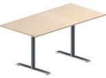 Schäfer Shop Genius Konferenztisch MODENA FLEX, Rechteck, T-Fuß Rundrohr, B 1600 x T 800 x H 650-850 mm, Ahorn/weißaluminium RAL 9006