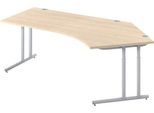 Schäfer Shop Select Winkelschreibtisch COMBITEC, 135° Winkel rechts, C-Fuß, B 2165 x T 800/800 x H 677-817 mm, Ahorn/weißalu