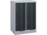 C+P Schließfachschrank Resisto, 2 Abteile, 4 Fächer, B 772 x T 640 x H 1077 mm, Weißalu/Anthrazitgrau