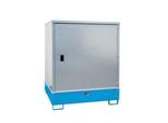 Gefahrstoffschrank BAUER GS-3, Stahlblech, unterfahrbar, für 4 x 200 l Fässer, B 1475 x T 1460 x H 1805 mm, blau