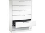 Karteikartenschrank, 3-bahnig DIN A5 quer, 6 Schübe mit Vollauszug & Bügelgriffen, Zentralverschluss, B 800 x T 435 x H 1298 mm, weiß/weiß