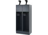 Feuerwehrspind C+P Evolo Youngster, 2 Abteile, mit Helmhalter, mit Sockel, B 800 x T 500 x H 1630 mm, RAL 7016 Anthrazitgrau