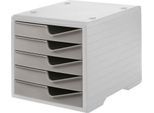 Schubladenbox styro® styroswing, 5 Schübe, Auszugsperre & Griffmulde, stapelbar, B 270 x T 340 x H 255 mm, Polystyrol, grau-taupe