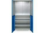Schäfer Shop Genius Materialschrank FS, 5 OH, abschließbar, Lochrasterwände/3 Fachböden, bis 450 kg, B 1055 x T 520 x H 1950 mm, lichtgrau/enzianblau